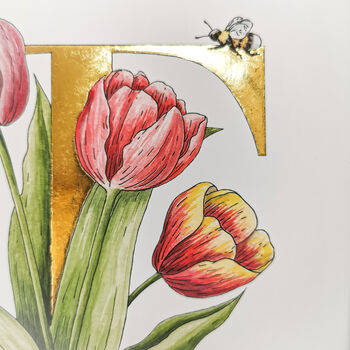 T Is For Tulips Gilded Botanical Artwork, 3 of 6