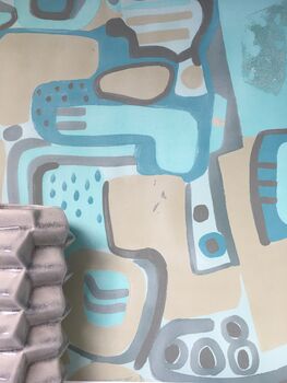 Cubist Jigsaw Wallpaper Stone / Turquoise, 6 of 8