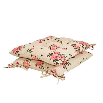 Set Of Two Tie On Country Rose Seat Pads, 2 of 4