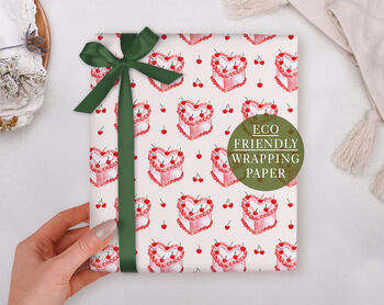 Valentine Wrapping Paper With Pink Vintage Cake Design, Three Sheet Pack, 2 of 3