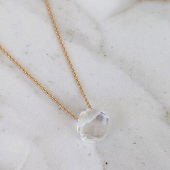 Clear Quartz Teardrop April Birthstone Necklace, Gold, 3 of 6