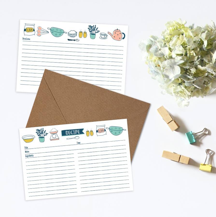 Set Of Five Recipe Note Cards By Ink & Ocean
