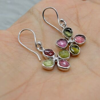 Mixed Pink Green Tourmaline Sterling Silver Earrings, 5 of 8