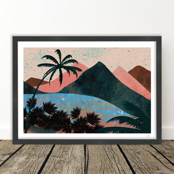Tropical Sunset Mountain Landscape Art Print, 5 of 8