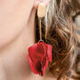 Deep Red Hand Painted Large Petal Drop Earrings, thumbnail 1 of 3
