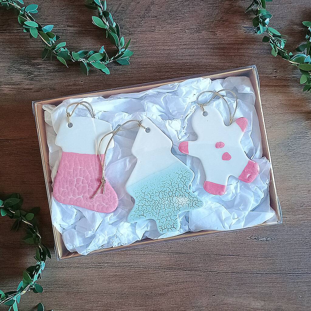 Decoration Gift Set Of Three. Red Ceramic Decorations Gift Box, 1 of 2