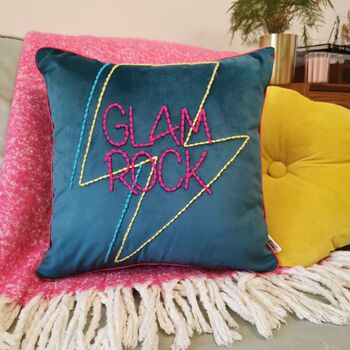 Glam Rock Embroidered Velvet Cushion, 5 of 5