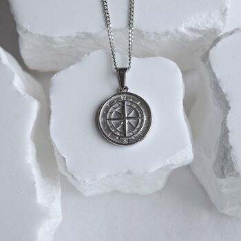 Silver Compass Men Necklace Gift, 2 of 6