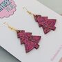 Red Wine / Hot Pink And Gold Glitter Christmas Tree Earrings Small And Large, thumbnail 3 of 9