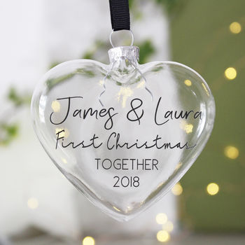 Personalised '1st Christmas' Heart Bauble For Couples, 2 of 4