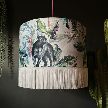 Fringed Velvet Lampshade With Gold Lining In Dust, 2 of 5