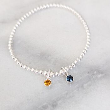 Sterling Silver Two Birthstone Family Beaded Stretch Bracelet, 3 of 5