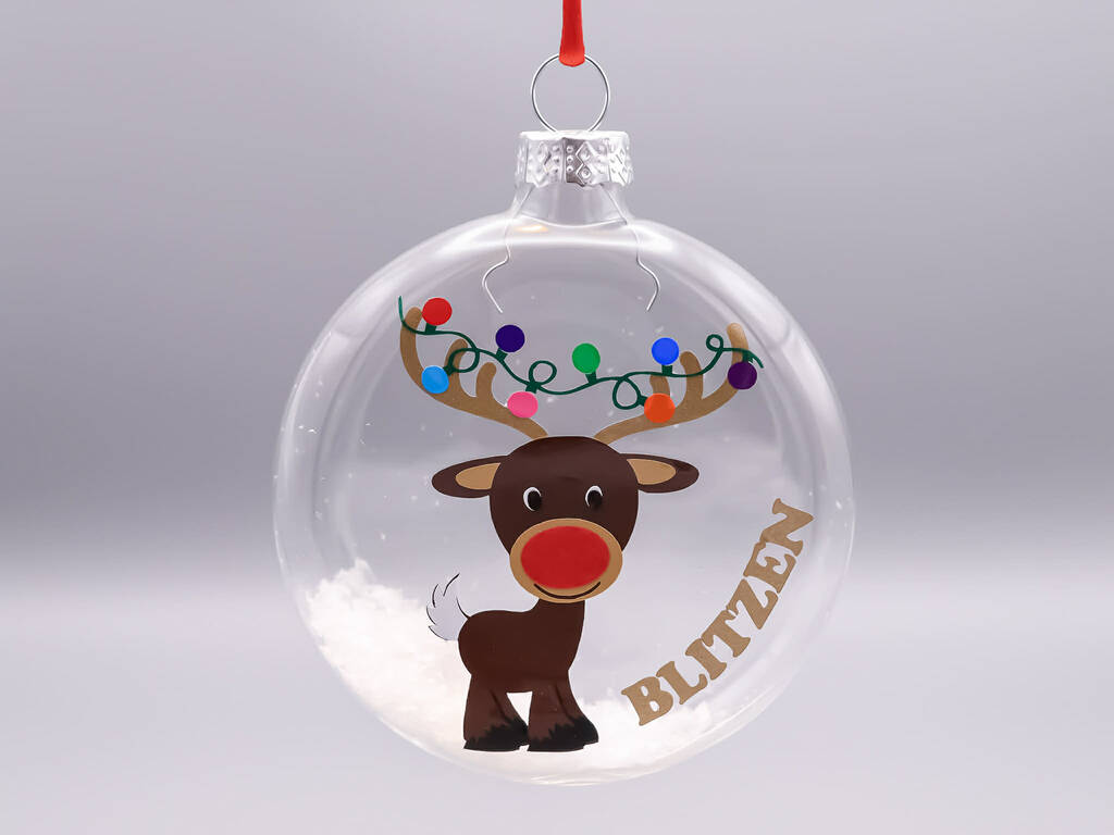 Reindeer Christmas Personalised Tree Flat Bauble, 1 of 3