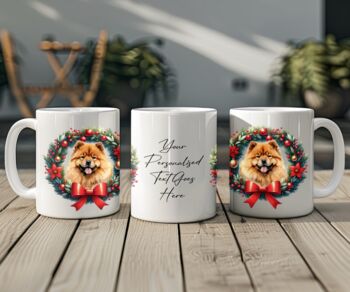Personalised Chow Chow Christmas Wreath Dog Mug, 2 of 2