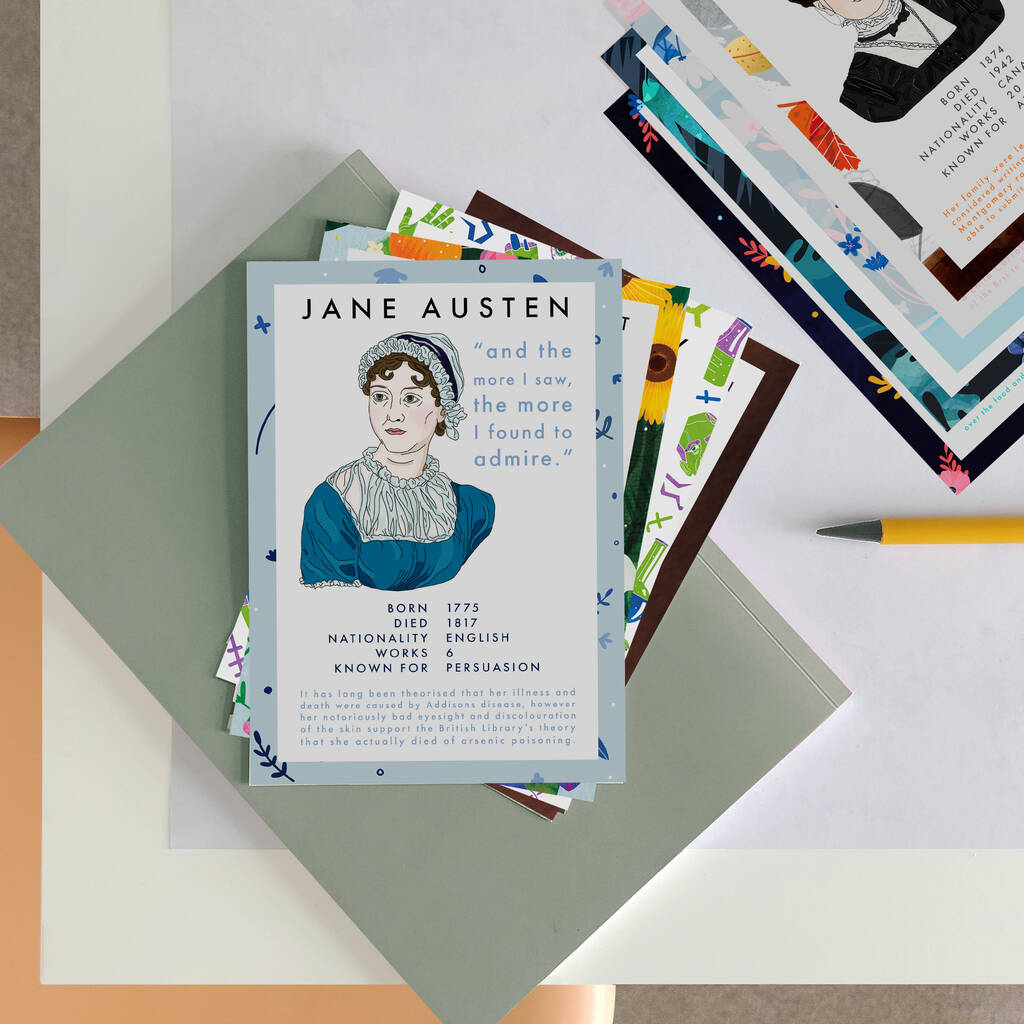 Postcard Set With Authors Of Classic Literature By Bookishly