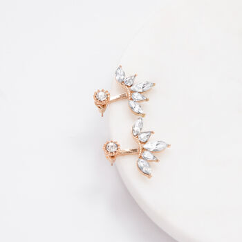 Leaf Crystal Ear Jacket Earrings In Gold Colour, 3 of 3