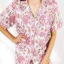 Floral 100% Cotton Ladies Pyjama Short Set In White And Pink, thumbnail 7 of 9