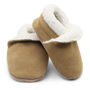 Dotty Fish Tan Soft Suede Baby And Toddler Slippers, thumbnail 1 of 8