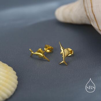 Sterling Silver Tiny Sword Fish Stud Earrings, 3 of 12