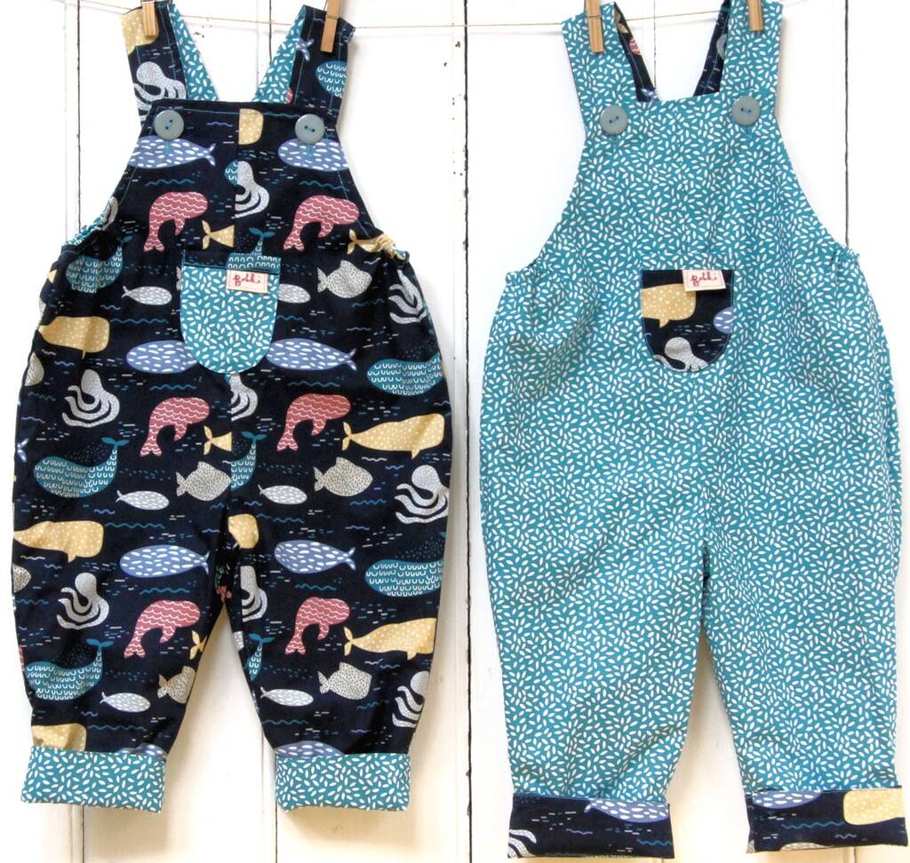 Reversible Under The Sea Baby Kids Dungarees By Bobbi Handmade ...