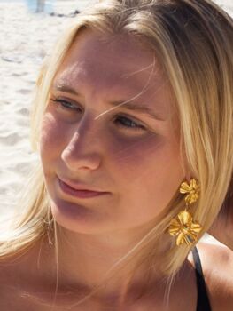 Flora Earrings 18k Gold Plated + Pearl Waterproof, 3 of 10