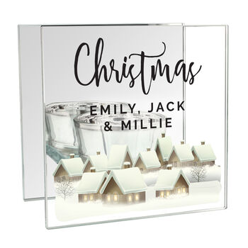 Personalised Christmas Village Glass Candle Holder, 2 of 4