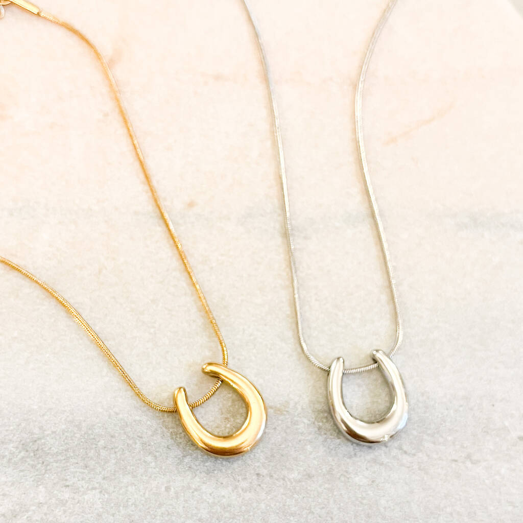 Chunky Horseshoe Pendant Necklace, 1 of 3