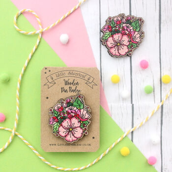 Floral Bouquet Wooden Pin Badge, 2 of 2