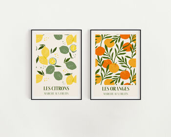 Set Of Two Oranges And Lemons French Art Prints, 3 of 5