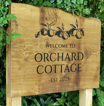 Engraved Live Edge Oak Wooden Sign | Statement Entrance Sign | Wide Slab Natural Chunky Shop Signage |Campsite Estate Signs, 6 of 12