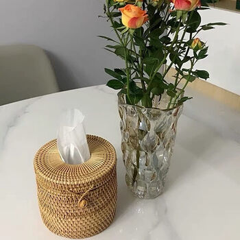 Handwoven Rattan Round Tissue Holder Napkin Dispenser, 3 of 4