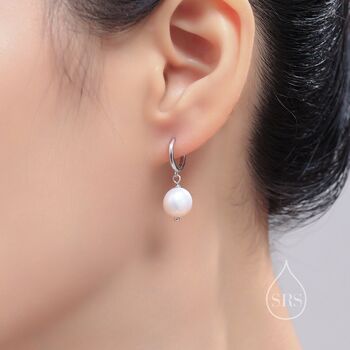 Sterling Silver Baroque Pearl Huggie Hoop Earrings, 3 of 12