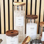 Slim Storage Jar With Acacia Wood Lid And Personalised Label, thumbnail 8 of 9