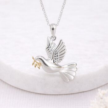 Personalised Sterling Silver Dove Pendant With Gold Olive Branch, 4 of 11