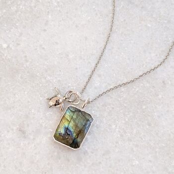 The Duo Labradorite Necklace, Silver, 9 of 12