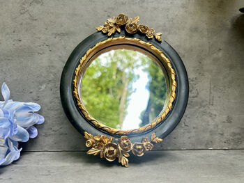 16cm Black And Gold Decorative Wall Mirror – Floral Motif, 4 of 12