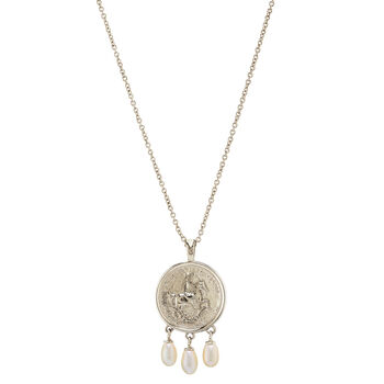 Sterling Silver Engraved Coin Necklace With Pearls, 2 of 3