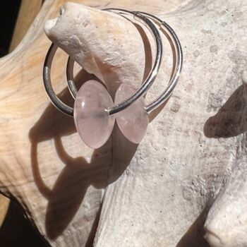Rose Quartz On Sterling Silver Hoop Earrings, 2 of 3