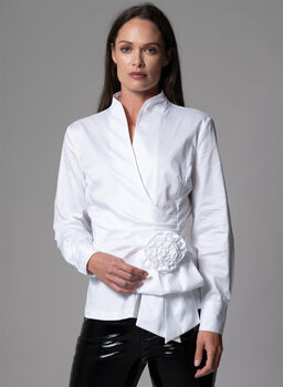 Barbara White Evening Blouse With Bow And Rosette, 2 of 4