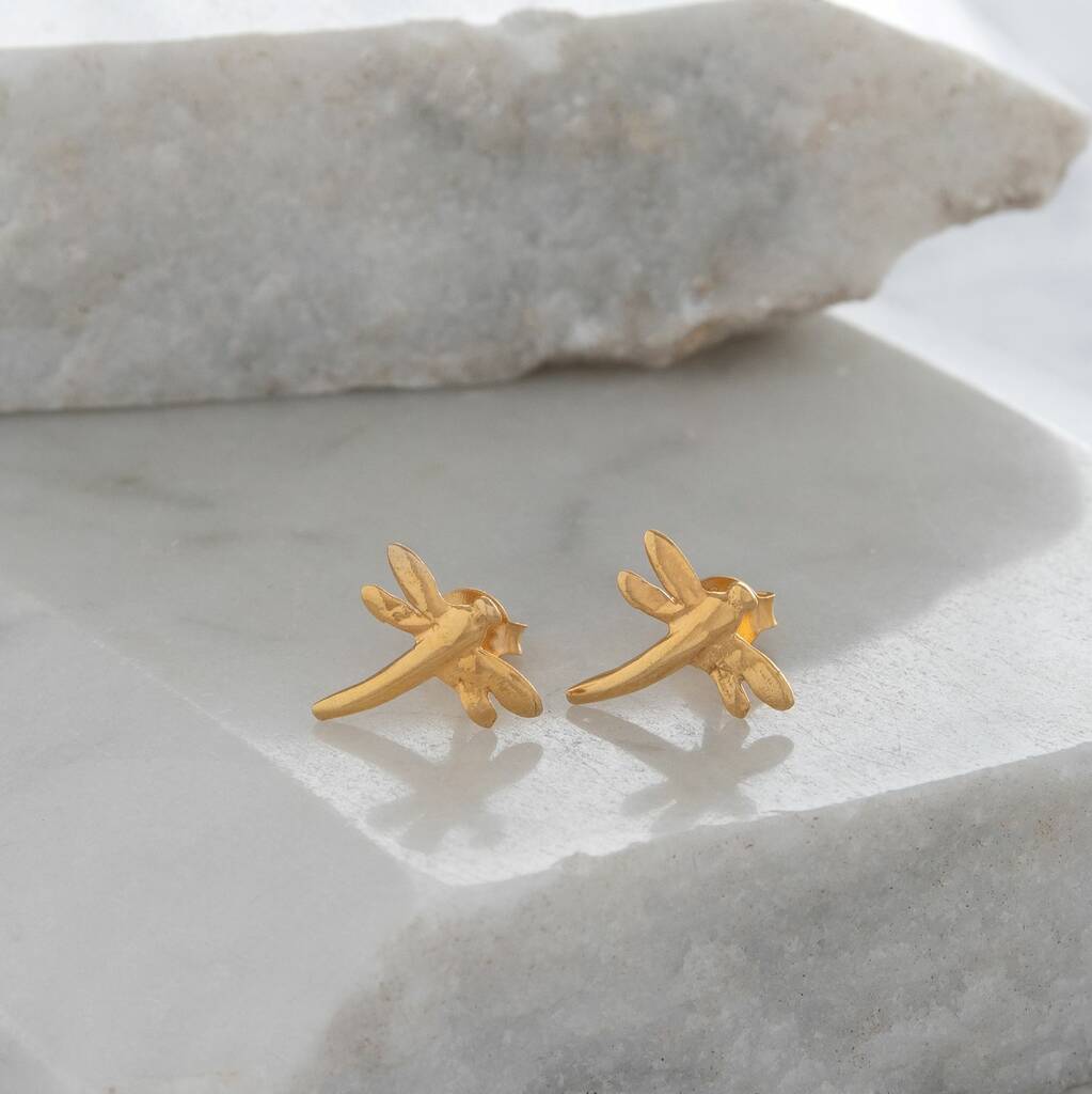 Dragonfly Stud Earrings Gold Or Rose Gold Vermeil By Lime Tree Design ...