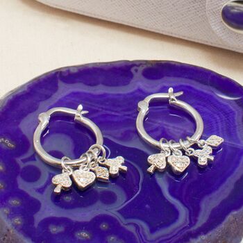 Sterling Silver Hoop Earrings With Card Suit Charms, 2 of 3