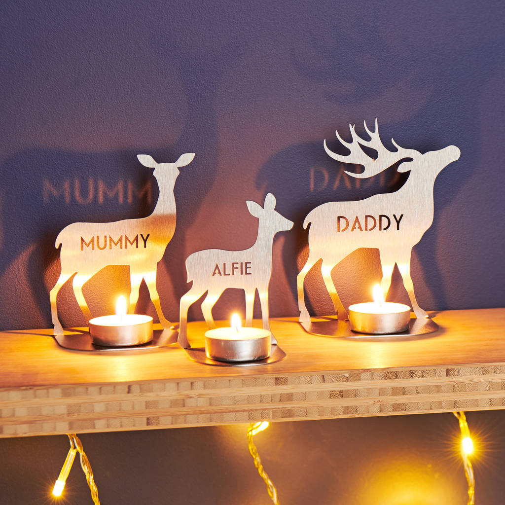 Personalised Metal Family Deer Tea Light Holders, 1 of 3