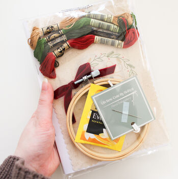 “Merry And Bright” Wreath With Velvet Bow Beginner Embroidery Kit, Hand Embroidery, 2 of 6