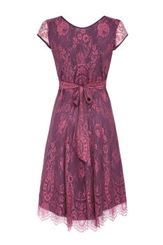 Capped Sleeve Dress Made From Our New Rosewood Lace By Nancy Mac