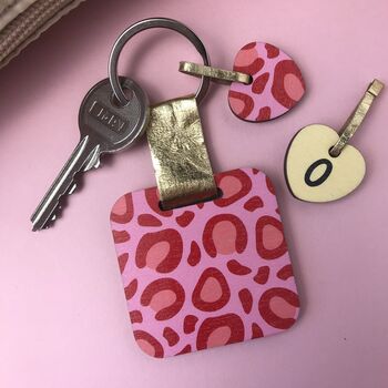 Personalised Pink Leopard Print Wooden Keyring, 4 of 6