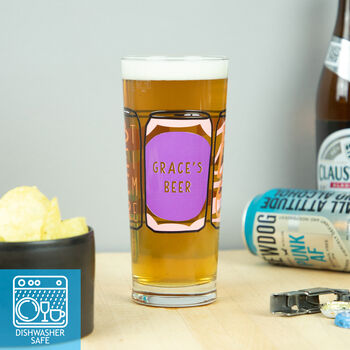 Personalised Pink Beer Can Printed Pint Glass, 2 of 8