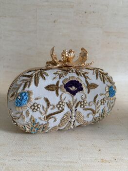 Flower Clasp Oval Off White Clutch, 5 of 9