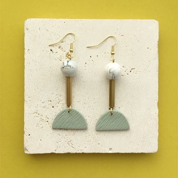 Textured Clay And Brass Half Moon Earrings, 3 of 4