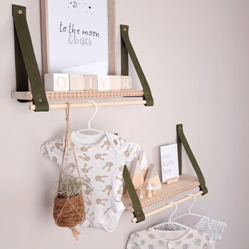 Pair Of Floating Nursery Shelves With Hanging Rails Green, 2 of 10
