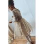 Champagne Gold Sparkly Long Sleeve Velvet Tutu Dress, thumbnail 4 of 11